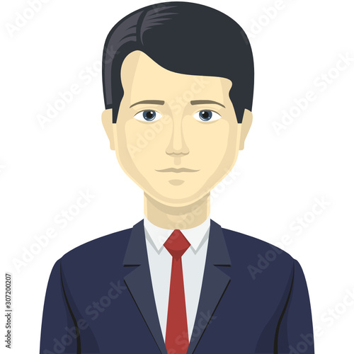 Man male character avatar, vector portrait, businessman type clo