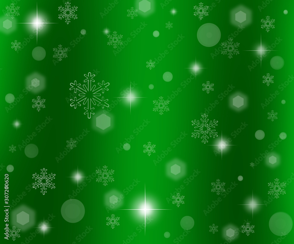 New Year`s drawing of a knife of various snowflakes, highlights and glitter on a green background New Year`s drawing of a knife of various snowflakes, highlights and glitter on a green background