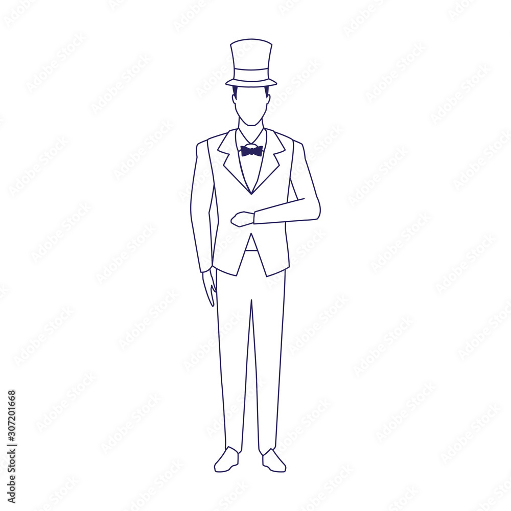 elegant man with top hat icon, flat design elegant man with top hat icon, flat design