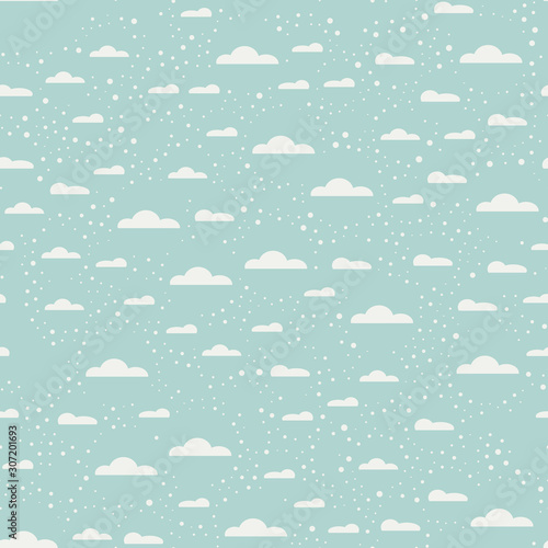 Winter snow and white clouds seamless pattern.