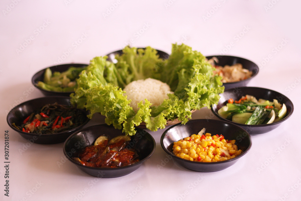 Various Delicious Restaurant Cooking Dishes and Beverages Recipes from Sea Food and Vegetables in White Isolated Background Various Delicious Restaurant Cooking Dishes and Beverages Recipes from Sea Food and Vegetables in White Isolated Background