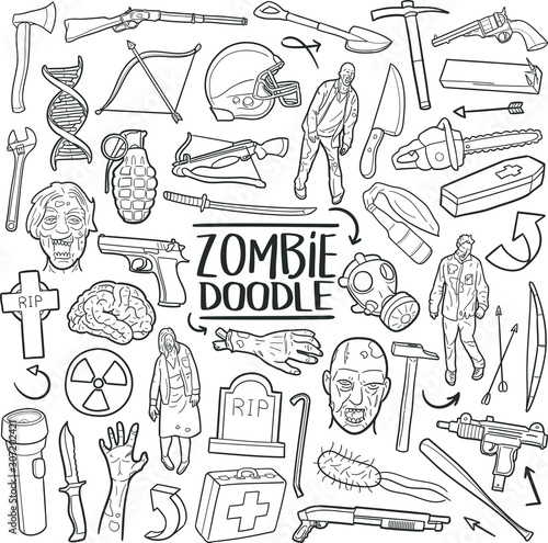 Zombie Attack. Traditional Doodle Icons Sketch Hand Made Design Vector.