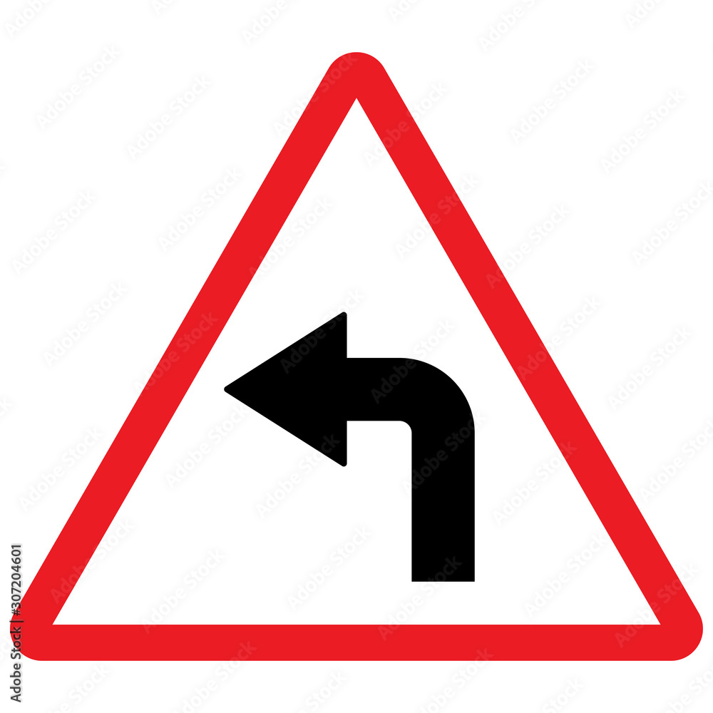 Turn Left traffic sign vector . Red triangle background. Turn Left traffic sign vector . Red triangle background.