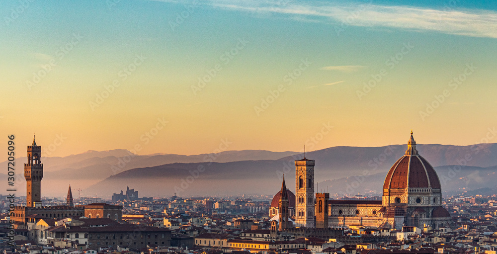 Panoramic view of Florence at sunset, Italy