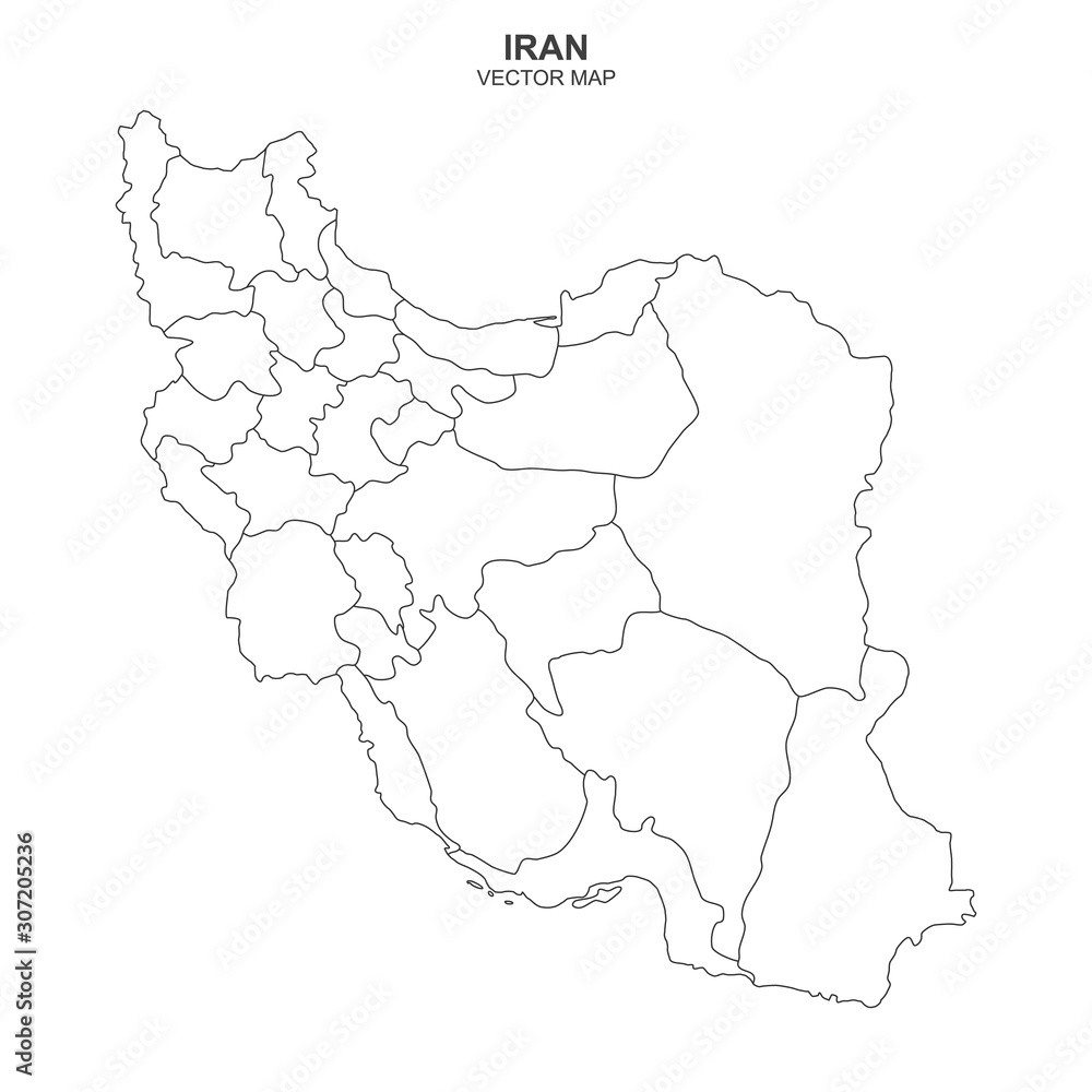 vector political map of Iran on white background