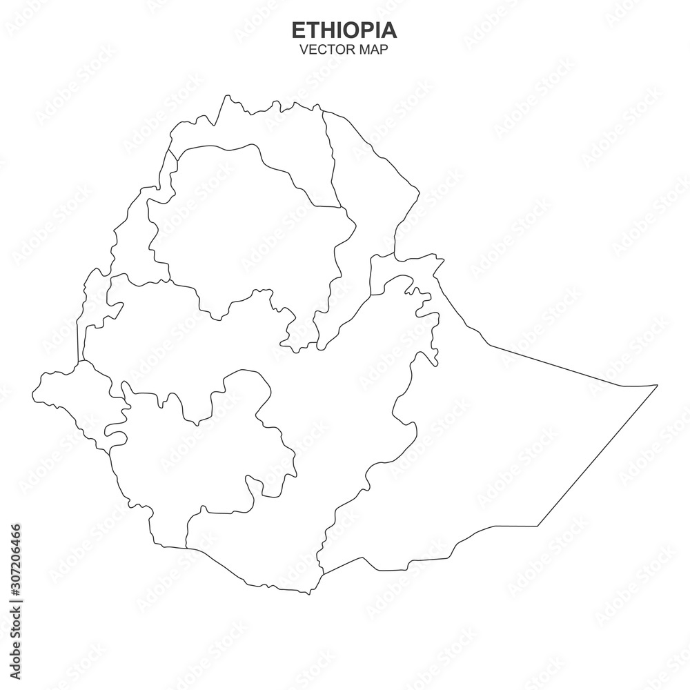 vector political map of Ethiopia on white background
