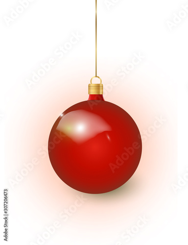 Red Christmas tree toy isolated on a transparent background. Stocking Christmas decorations. Vector object for christmas design, mockup.