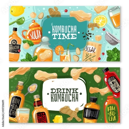 Kombucha tea horizontal banners