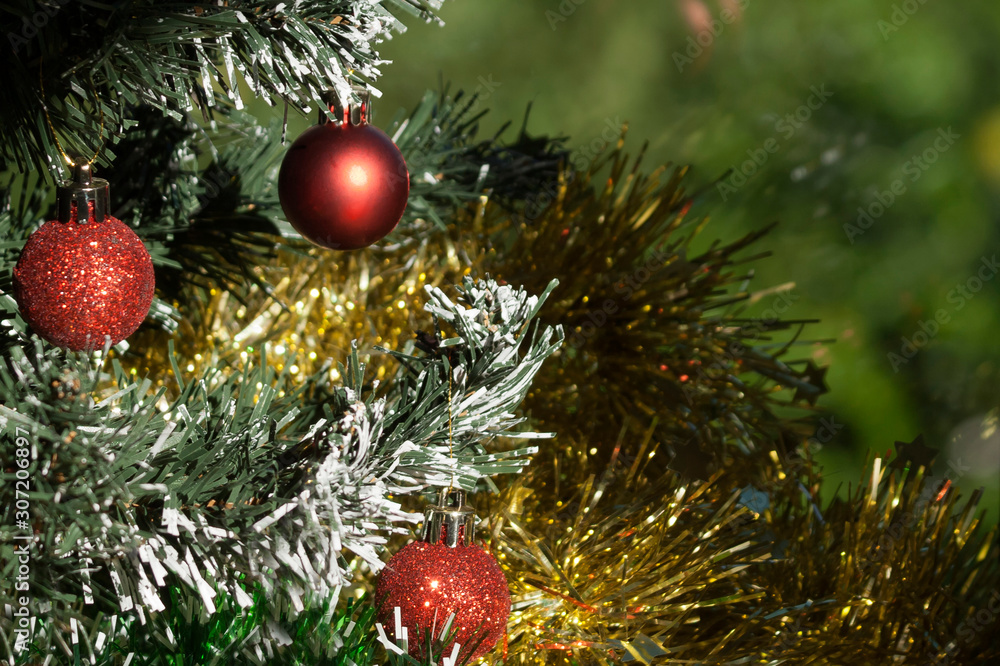 Red balls on Christmas tree Red balls on Christmas tree
