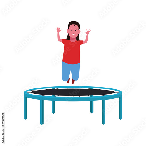 happy girl jumping on trampoline