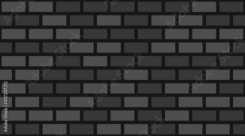Simple vector dark brick wall background. Old black texture urban masonry. Vintage architecture block wallpaper. Retro facade room illustration