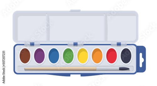 Vector paint box. Watercolor paints brush. Vector flat isolated illustration