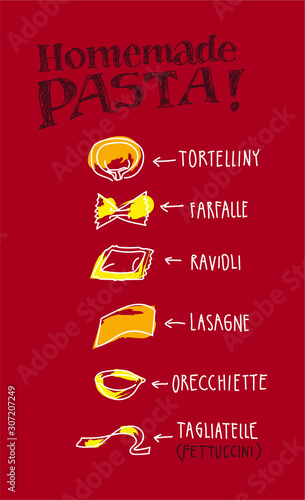 Pasta shapes hand drawn illustration