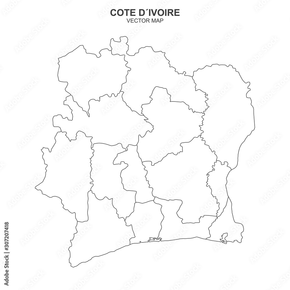 political map of Cote Divoire isolated on white background