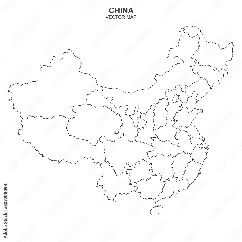 vector political map of China on white background