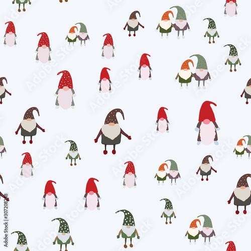 Scandinavian gnomes seamless pattern.