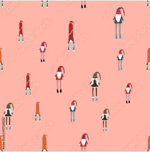 Cute scandinavian gnomes seamless pattern.