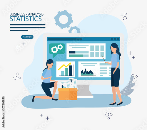 Workflow and businesswomen design, Infographic data information business analytics and visual presentation theme Vector illustration