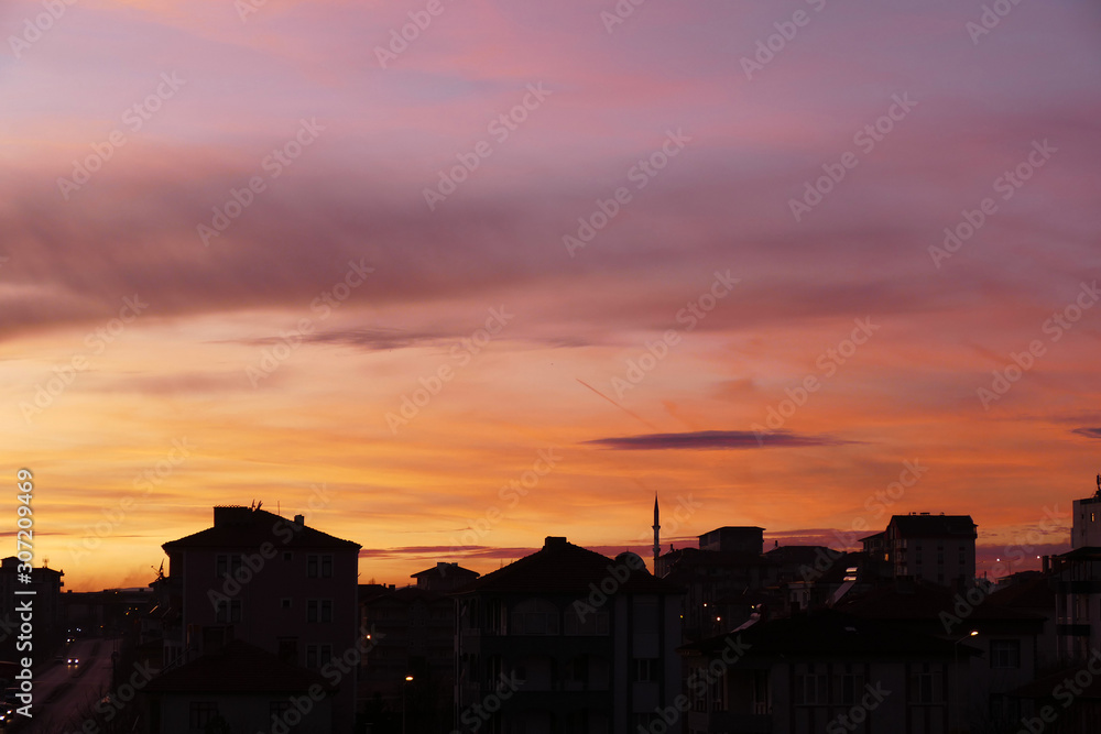 red sky, a city at sunset, red dawn, red sky, a city at sunset, red dawn,