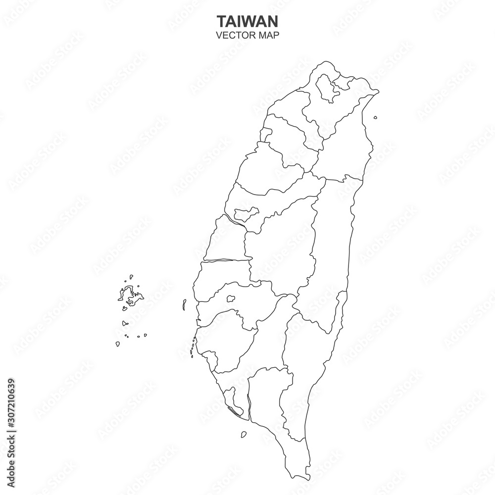 vector map of Taiwan on white background - obrazy, fototapety, plakaty 