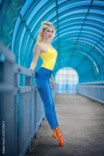  young russian blonde dancing in jeans