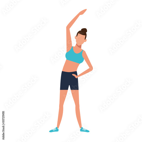 avatar woman stretching icon, flat design