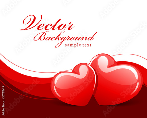 Happy valentines day greeting card design and two red hearts vintage typographic wish vector background
