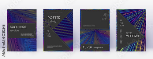 Black brochure design template set. Rainbow abstra