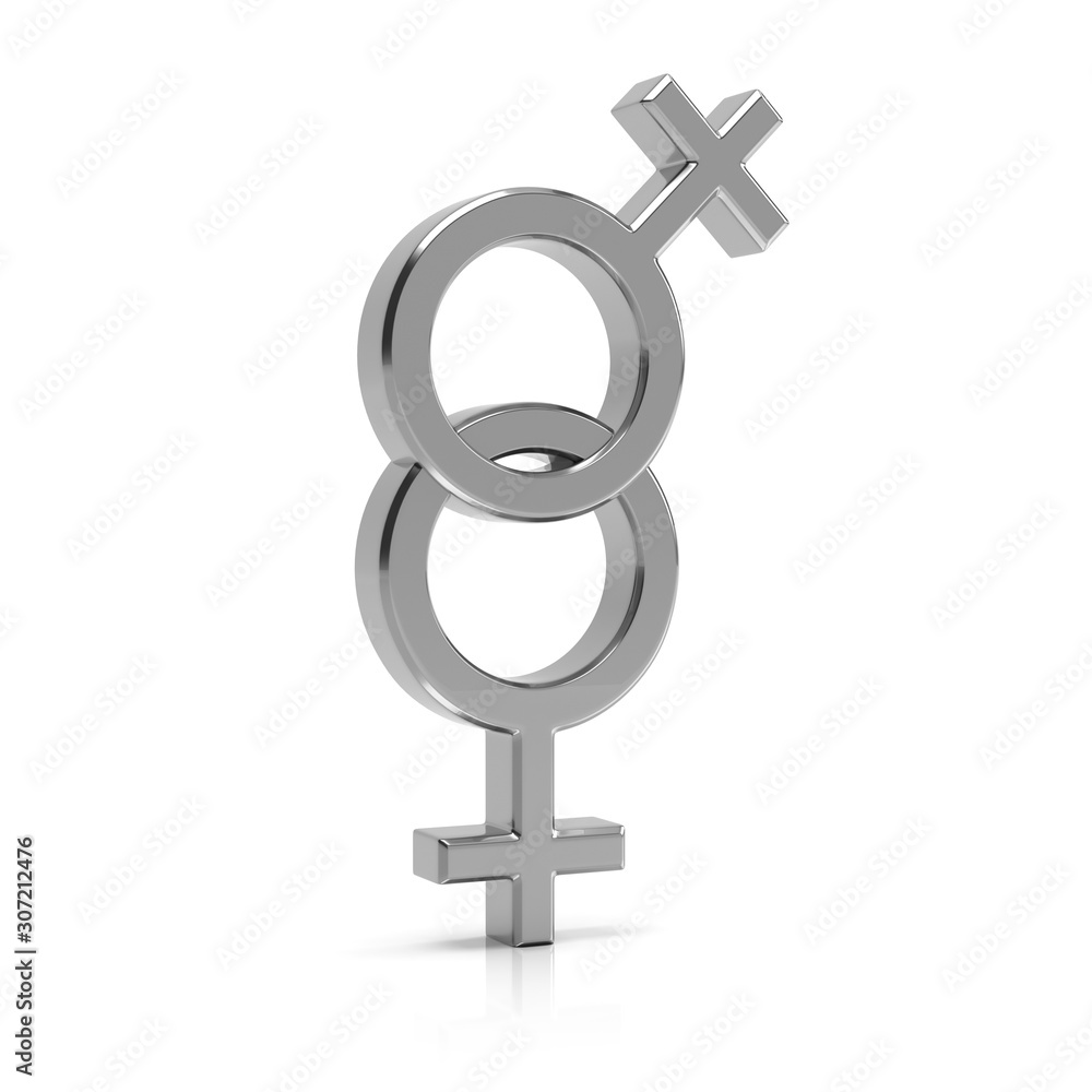 Lesbian symbol 3d render. Silver lesbian symbol isolated on white background. Lesbian symbol 3d render. Silver lesbian symbol isolated on white background.