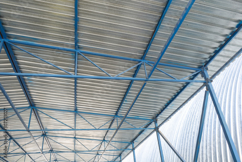 metal roof construction of an industrial facility  inside view