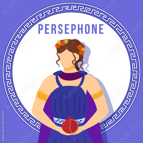 Persephone blue social media post mockup. Greek goddess. Mythological figure. Web banner design template. Social media booster, content layout. Poster, printable card with flat illustrations