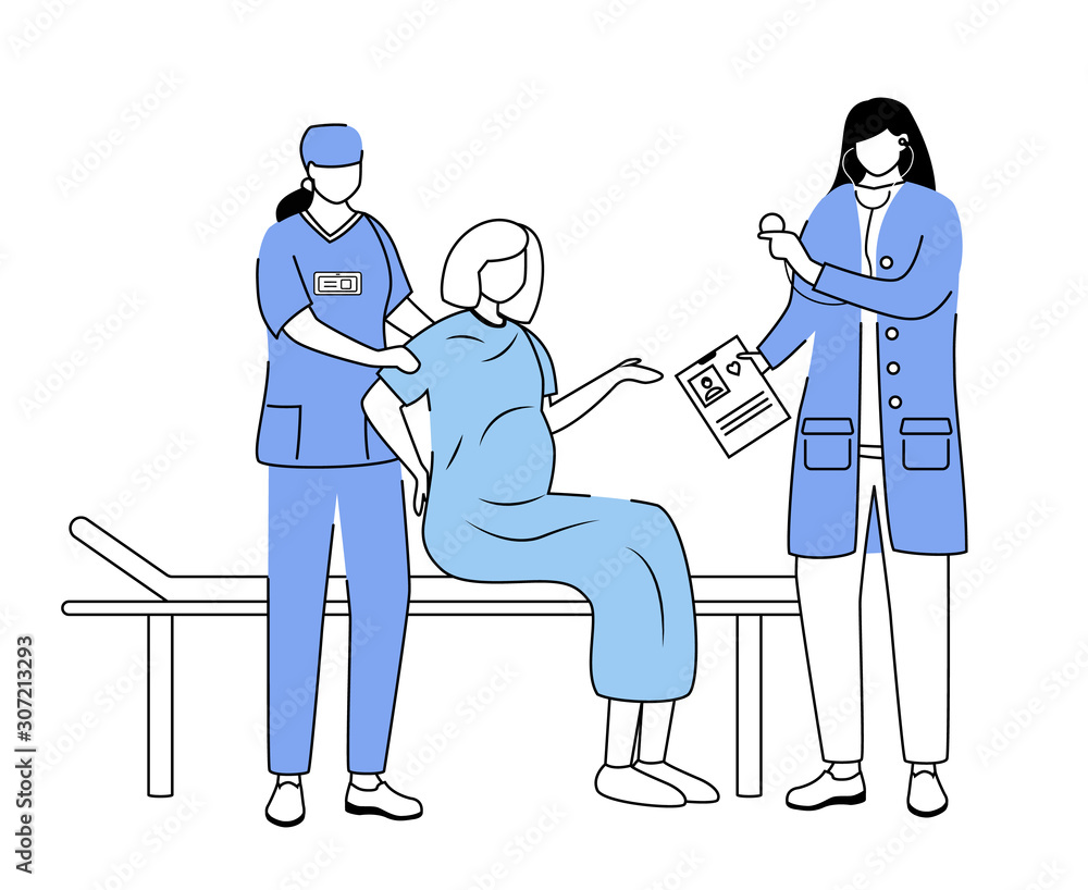 Childbirth at hospital flat vector illustration. Pregnant woman with ...