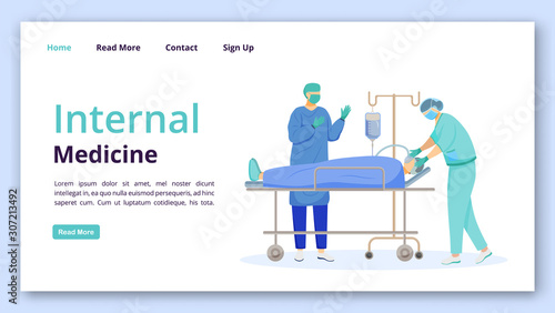 Internal medicine landing page vector template. Surgery website interface idea with flat illustrations. Surgical clinic homepage layout. Medicine and healthcare web banner, webpage cartoon concept