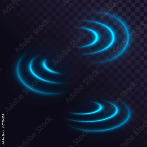Blue glowing radio waves, wifi signal, sound waves