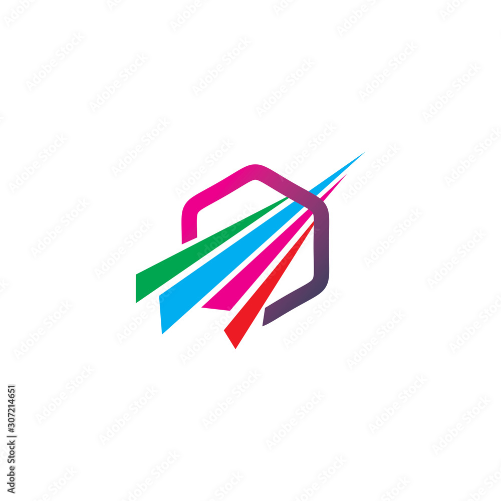 hexagon line arrow color logo design hexagon line arrow color logo design
