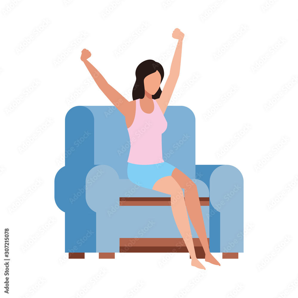 woman sitting on couch and Stretching Herself woman sitting on couch and Stretching Herself