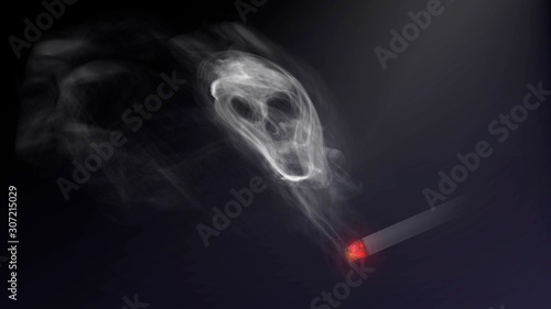 Smoke skull and cigarette, harm of smoking, bad habit