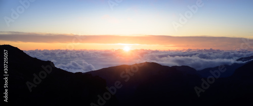 sunset in the mountains over the clouds