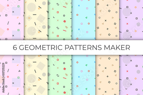 6 collections of geometric seamless pattern in the pastel backdrop