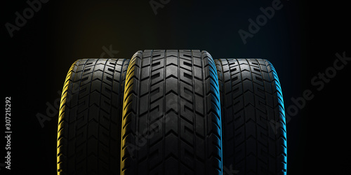 Three car tires lined up. 3d illustration photo