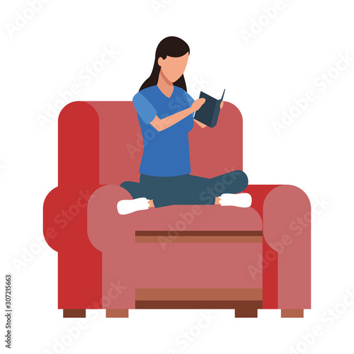 avatar woman relaxed sitting on couch reading a book