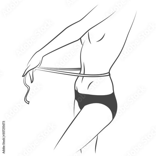 The body of a slim girl and a measuring tape, weight loss, fitness, diet