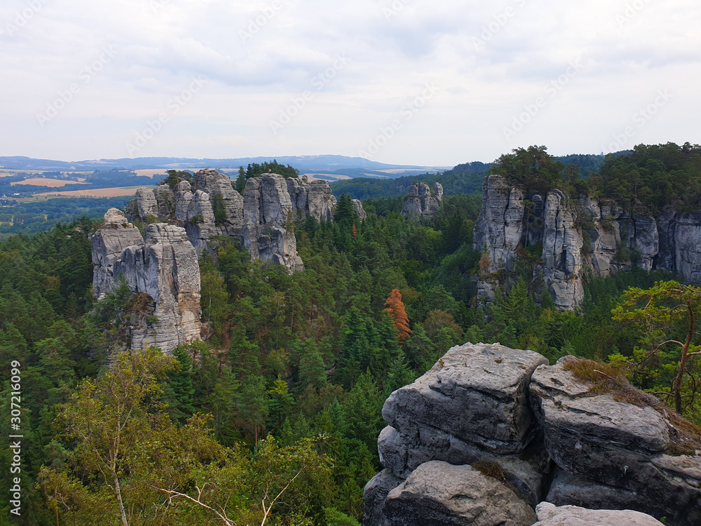View of sandstone rocks in Bohemian Paradise, Czech 