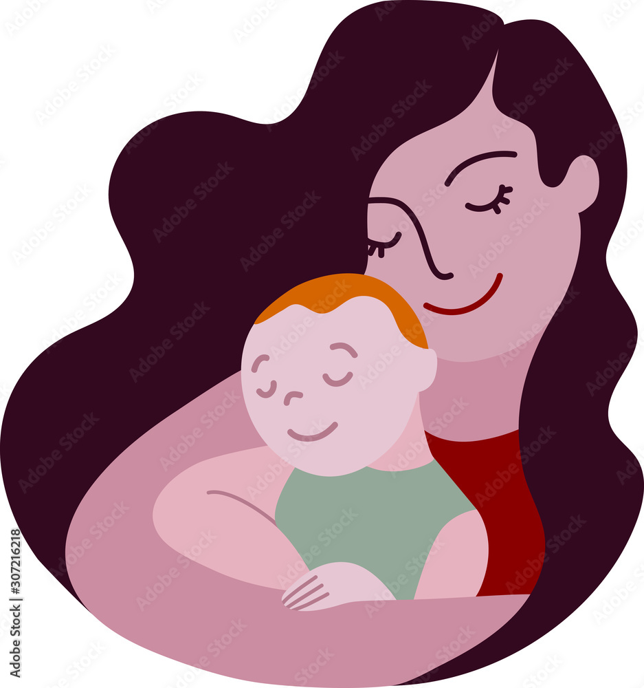 Portrait of mother holding her baby on white background. Flat design. Vector. Portrait of mother holding her baby on white background. Flat design. Vector.