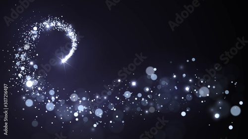 Background with a flying star and silver dust, sparkling spiral