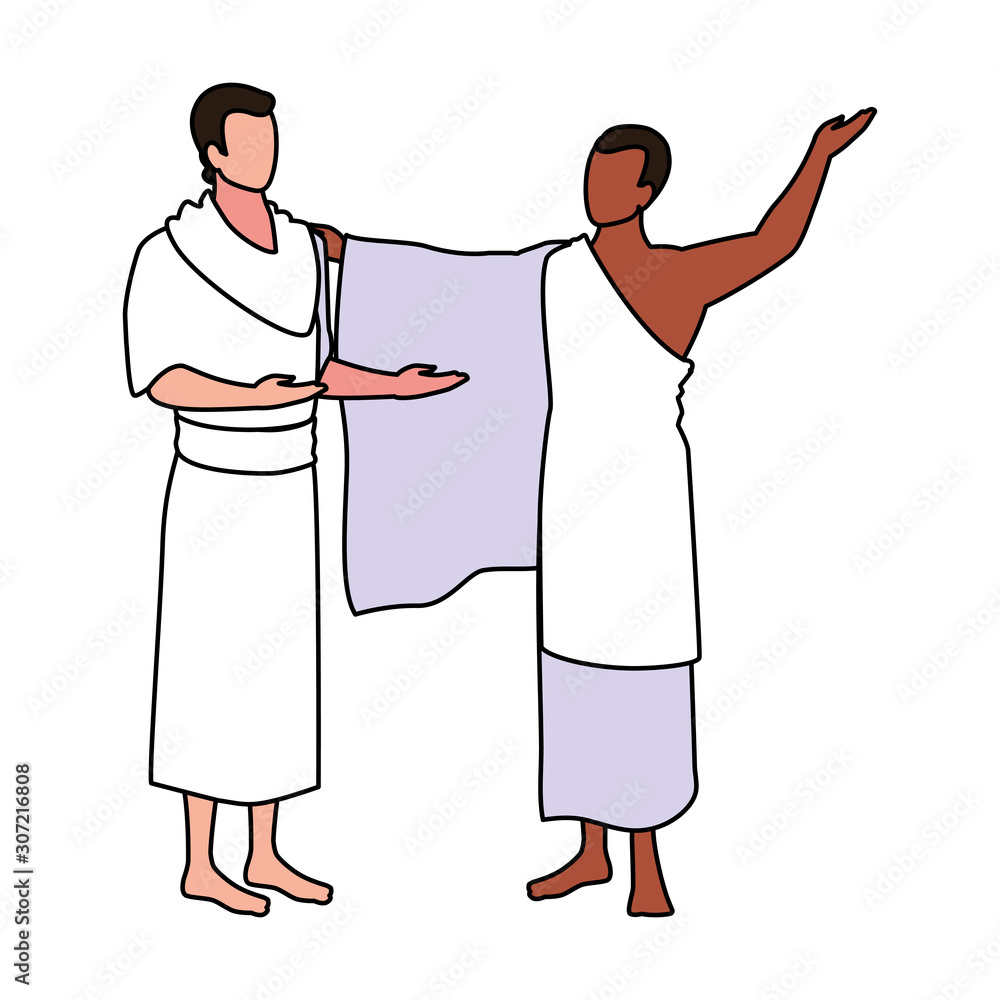 men pilgrim hajj on white background men pilgrim hajj on white background