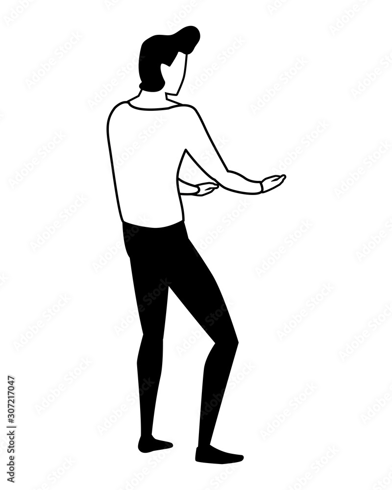 young man of back position on white background young man of back position on white background