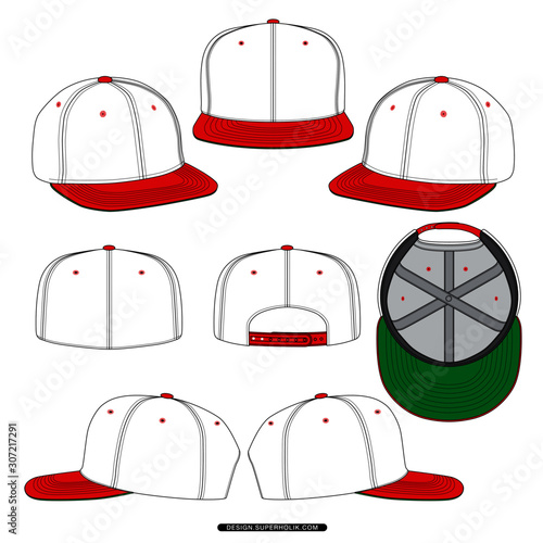 Blank Snapback flat fashion sketch set mockup