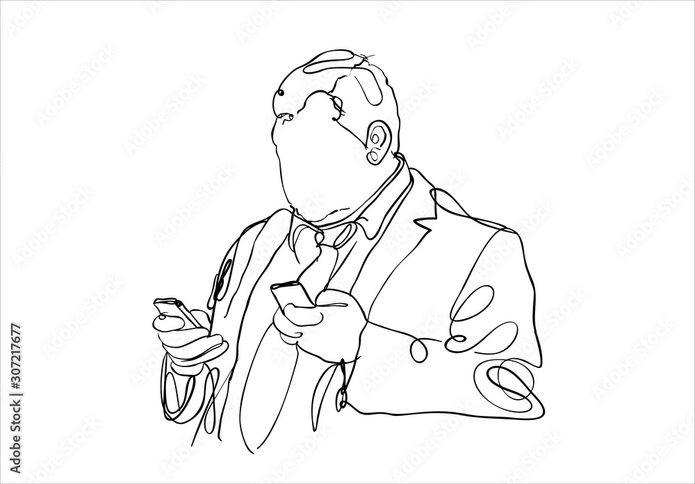 Businessman holding smartphone -sketch
