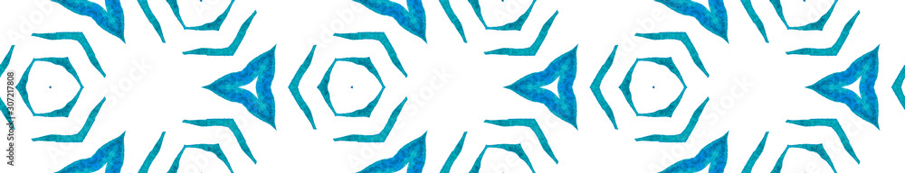 Fototapeta premium Blue geometric foliage Seamless Border Scroll. Geo